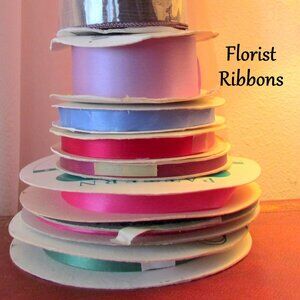 FLORIST RIBBONS in DIFFERENT SIZES & COLORS - 8 ROLLS, MOSTLY FULL